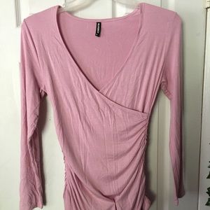 Womens long sleeve low cut pink blouse